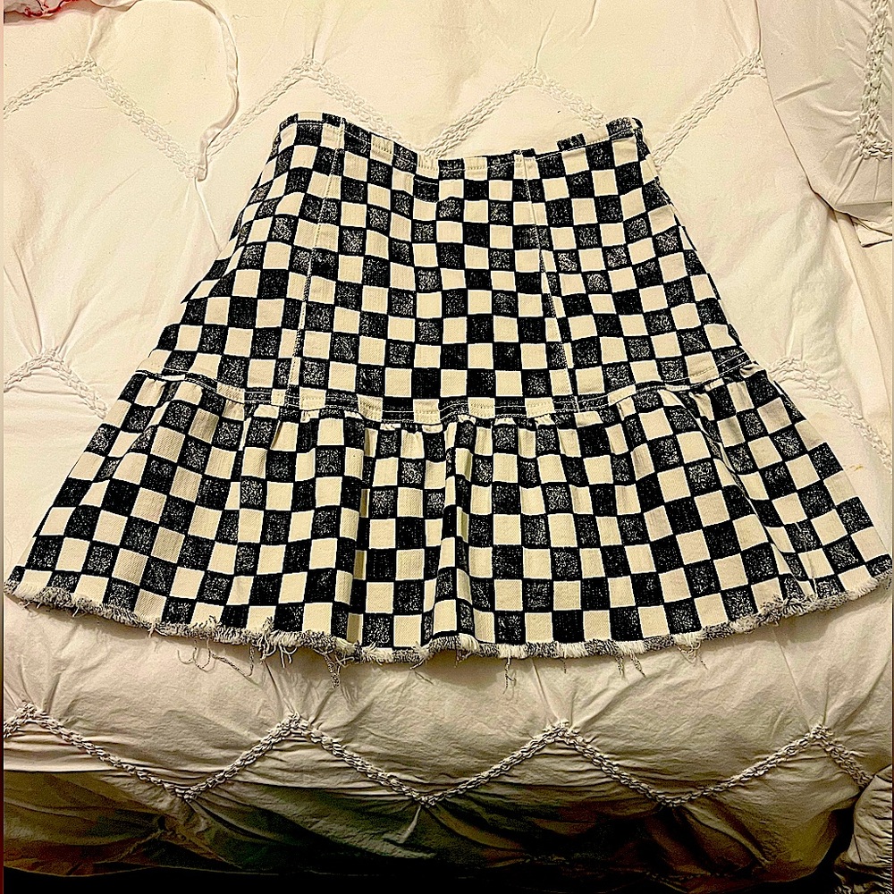 MOTHER Black/White Checkered Mini 🏁 Skirt Size 25 Waist